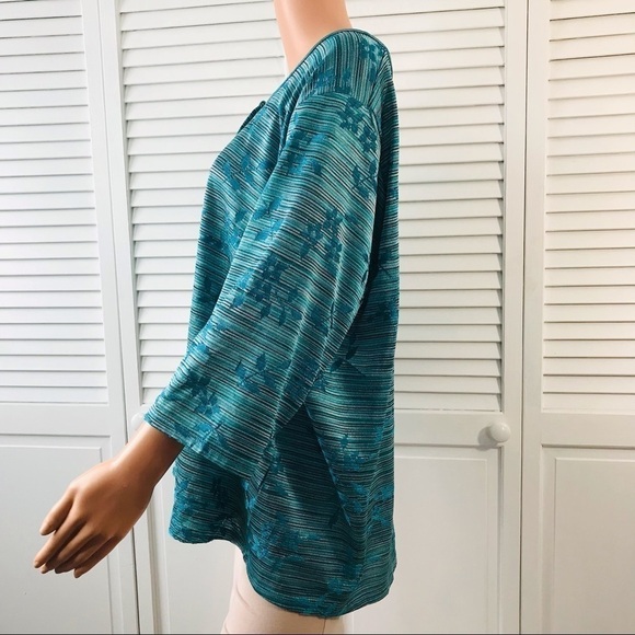 JONES NEW YORK Blue White Floral Button Down Short Sleeve Cardigan Size 2X - Picture 3 of 8